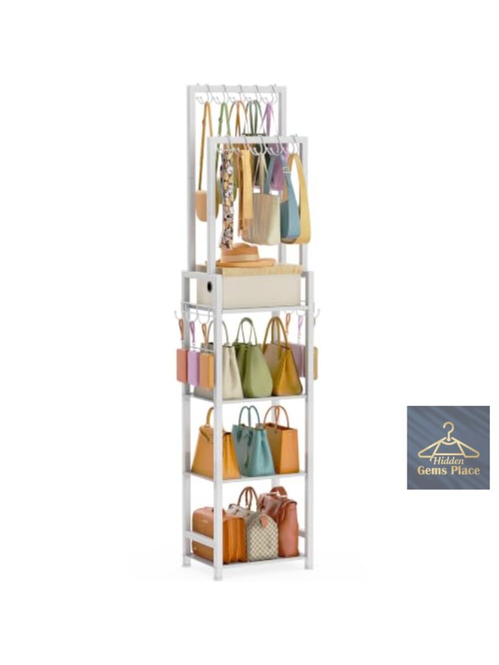 Tall Purse Organizer Closet 4-Tier Double Rods Purse Rack Stand Space Saving